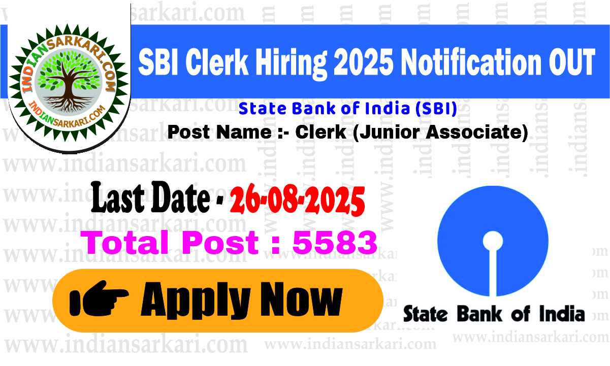 SBI Clerk Hiring 2025 Notification OUT