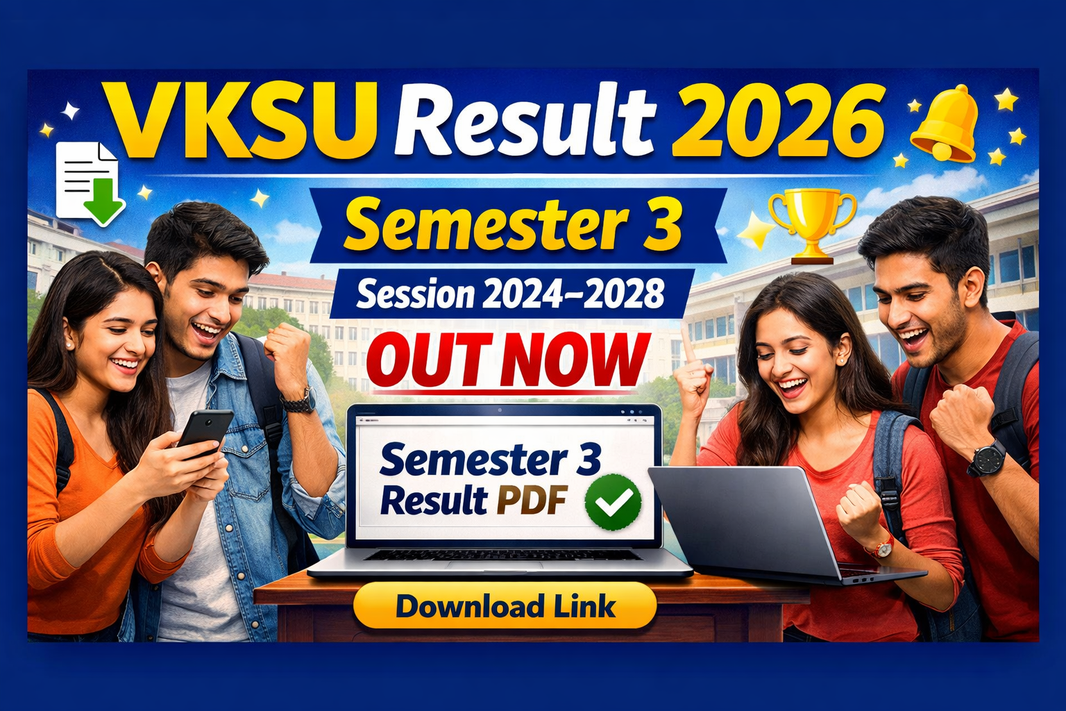 VKSU Semester 3 Result 2026 Session 2024 to 2028