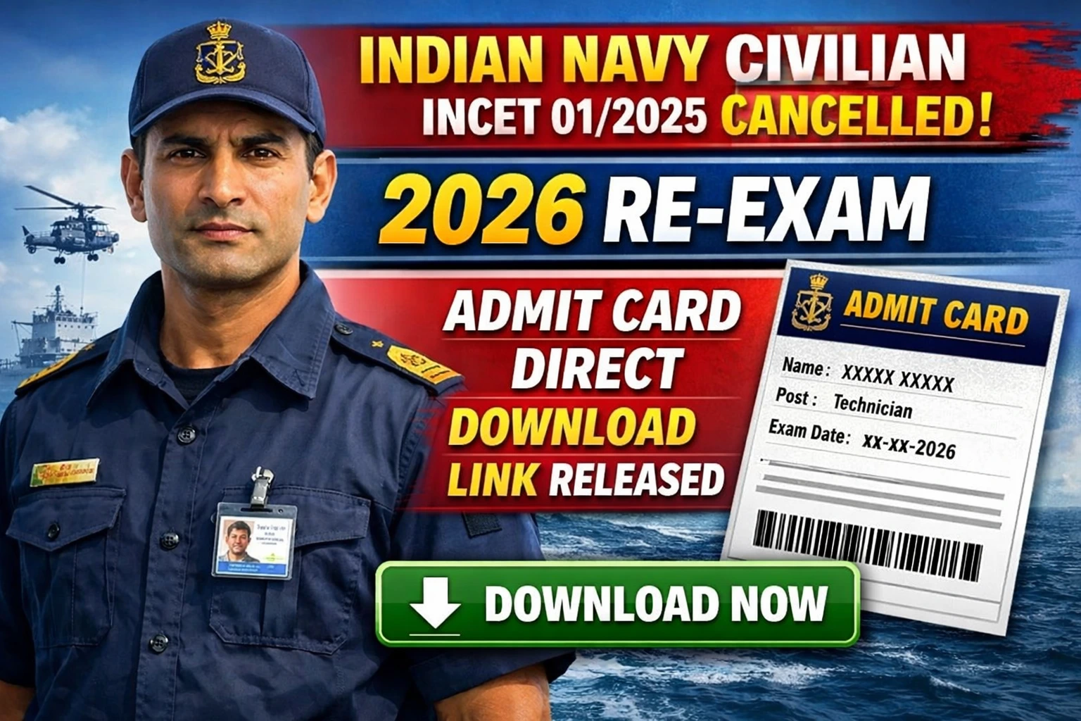 Indian Navy Civilian INCET 01/2025 Cancelled 2026