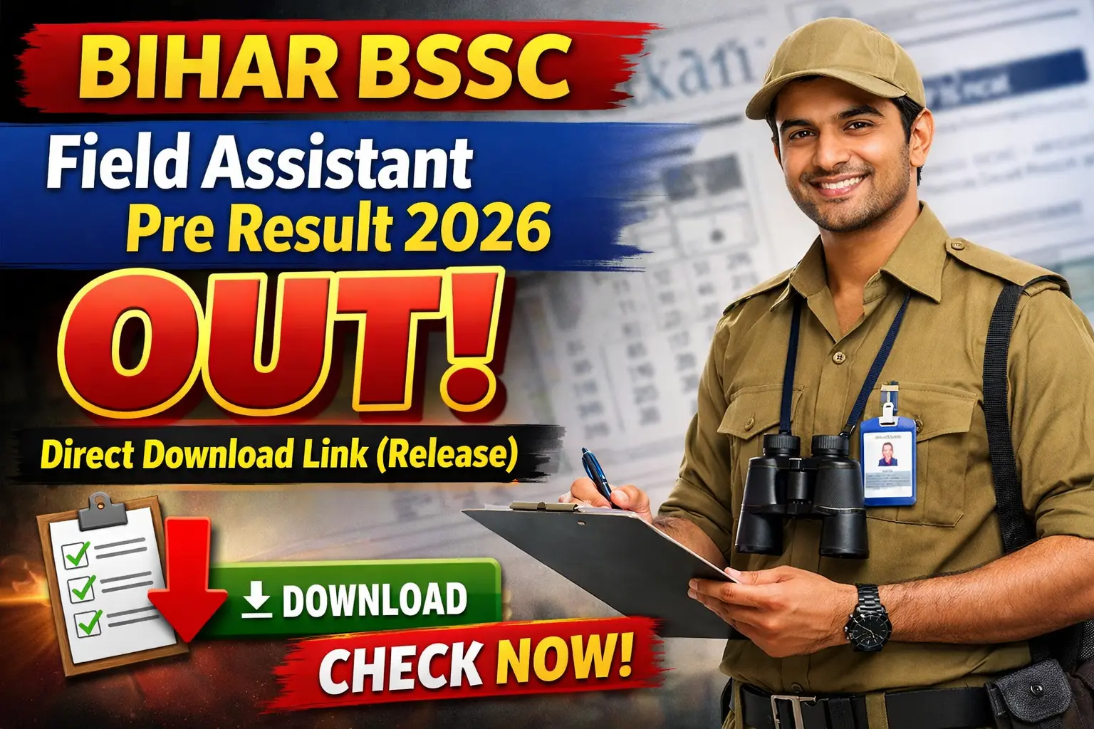 Bihar BSSC Field Assistant Pre Result 2026