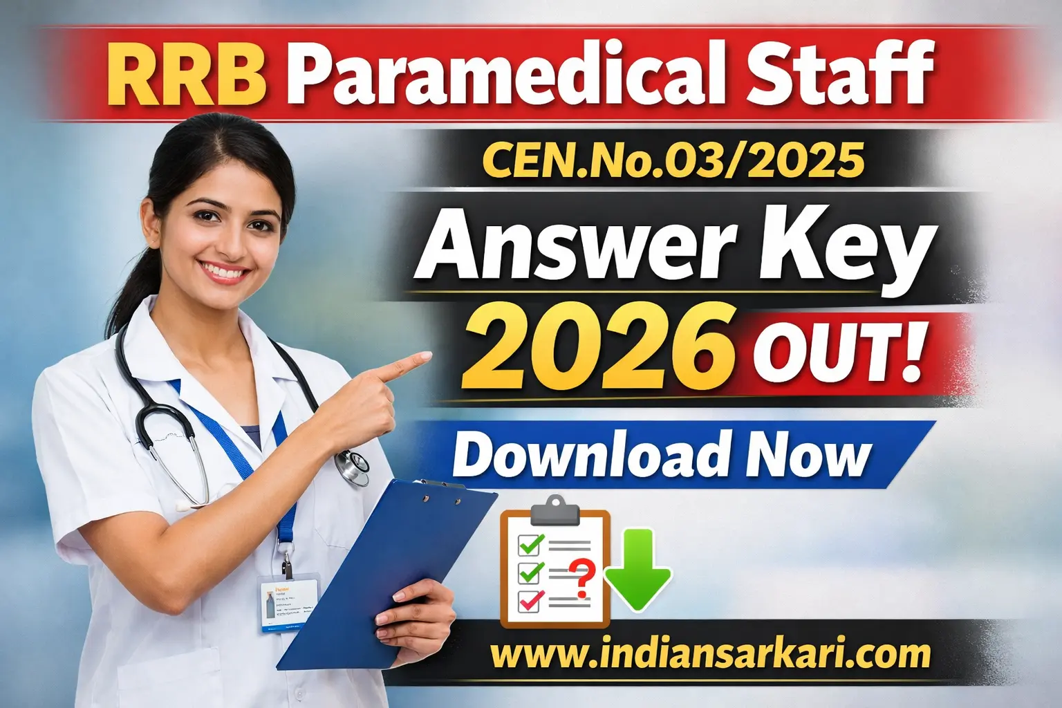 RRB Paramedical Staff CEN.No.03/2025 Answer Key 2026