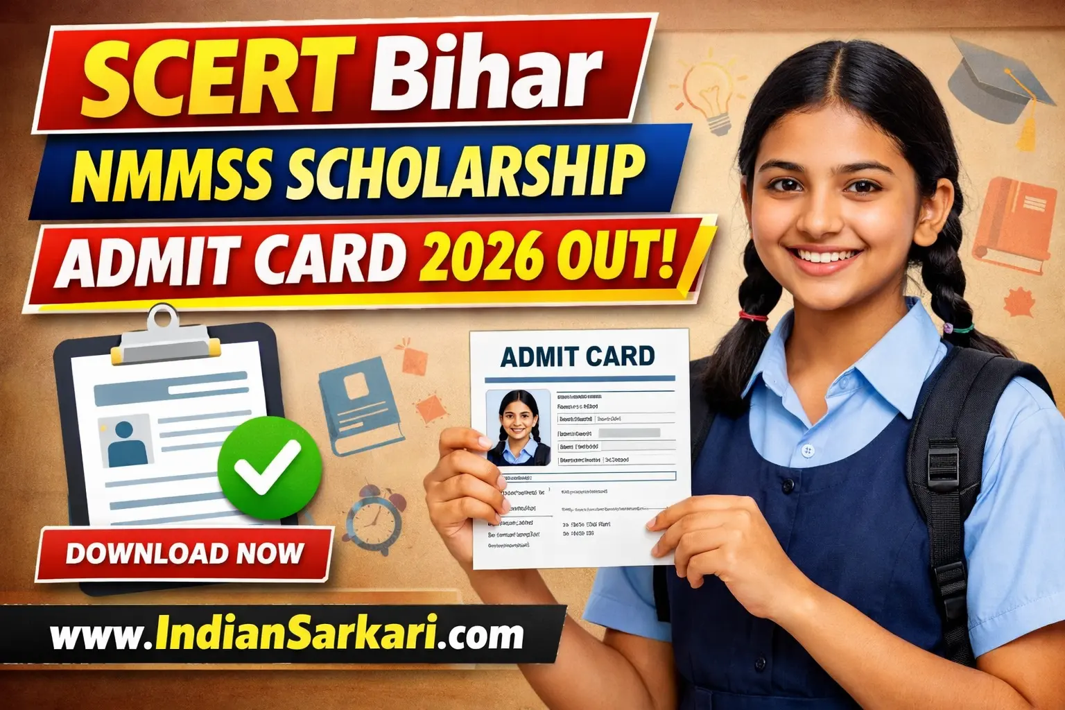 SCERT Bihar NMMSS Scholarship Admit Card 2026
