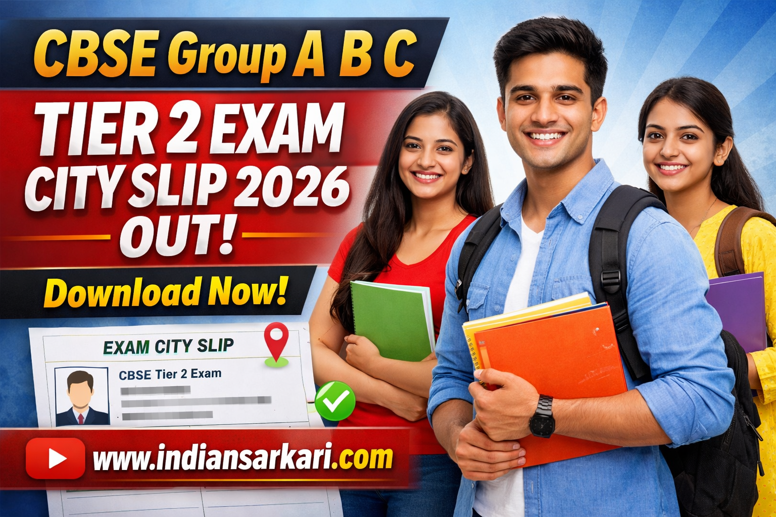 CBSE Group A B C Tier 2 Exam City Slip 2026