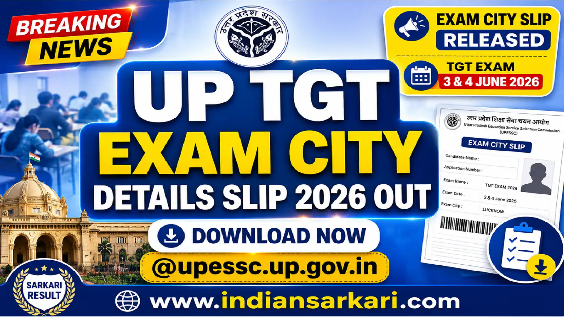 UP TGT Exam City Details Slip 2026