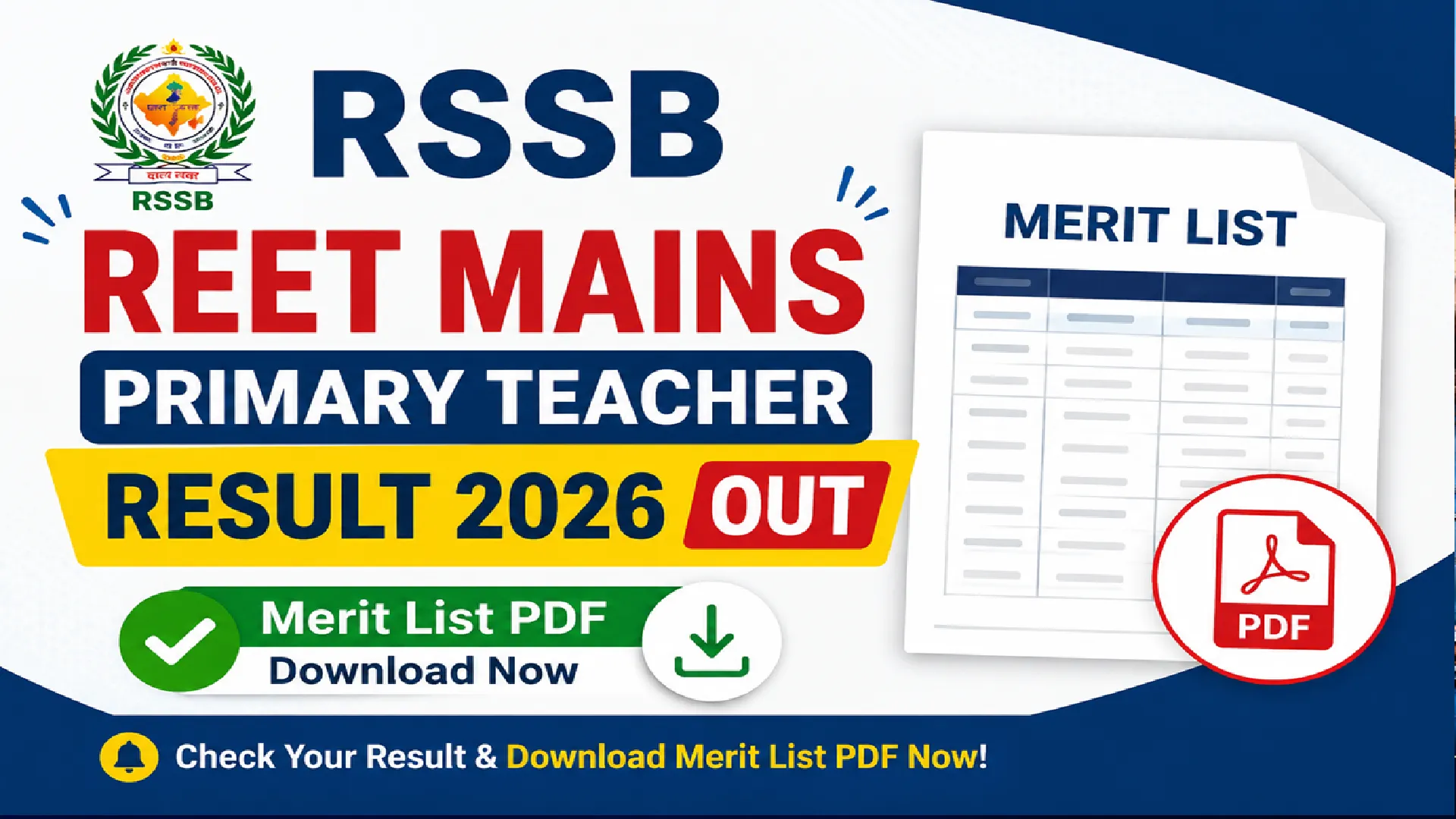 RSSB REET Mains Primary Teacher Result 2026