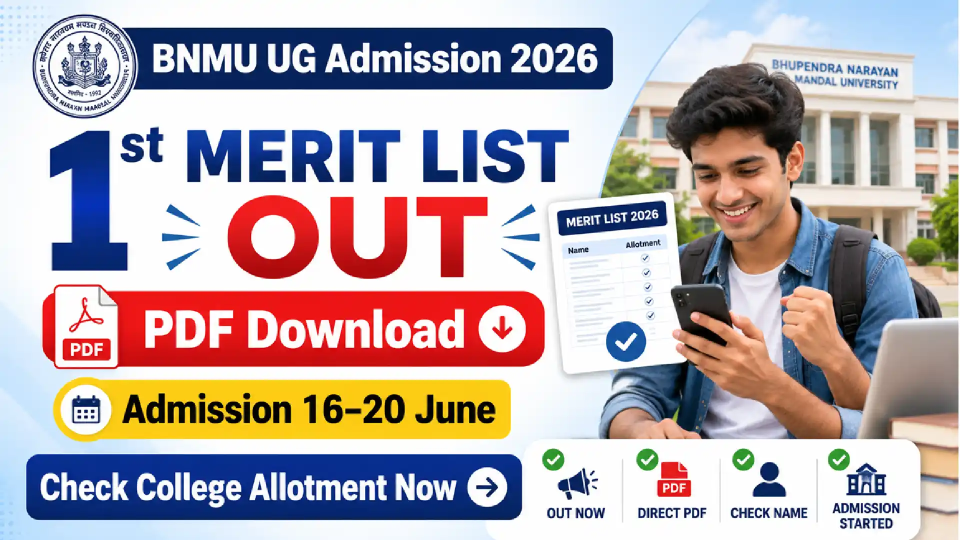 BNMU UG 1st Merit List 2026
