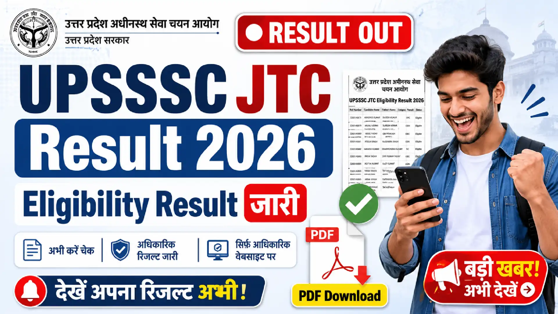 UPSSSC Teacher Cadre JTC Eligibility Result 2026