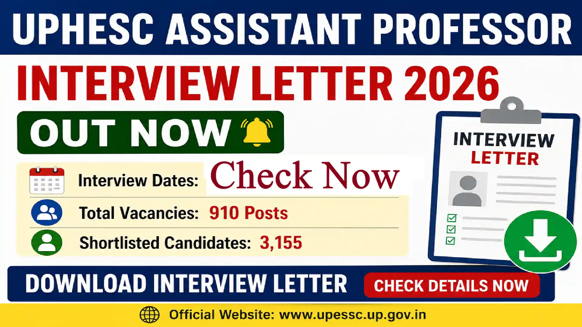 UPHESC Assistant Professor Interview Letter 2026