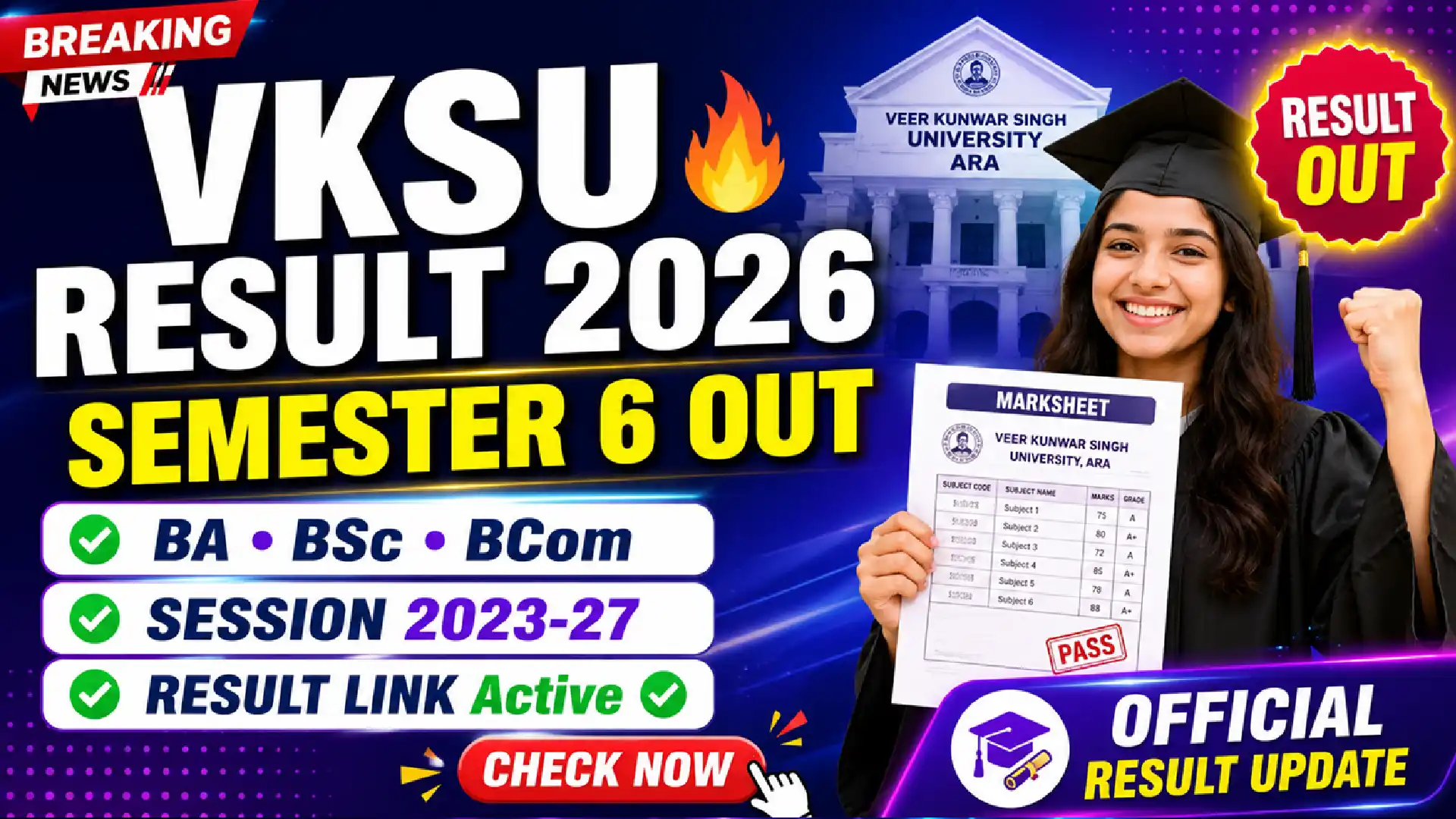 VKSU Ara UG Semester 6 Result 2026