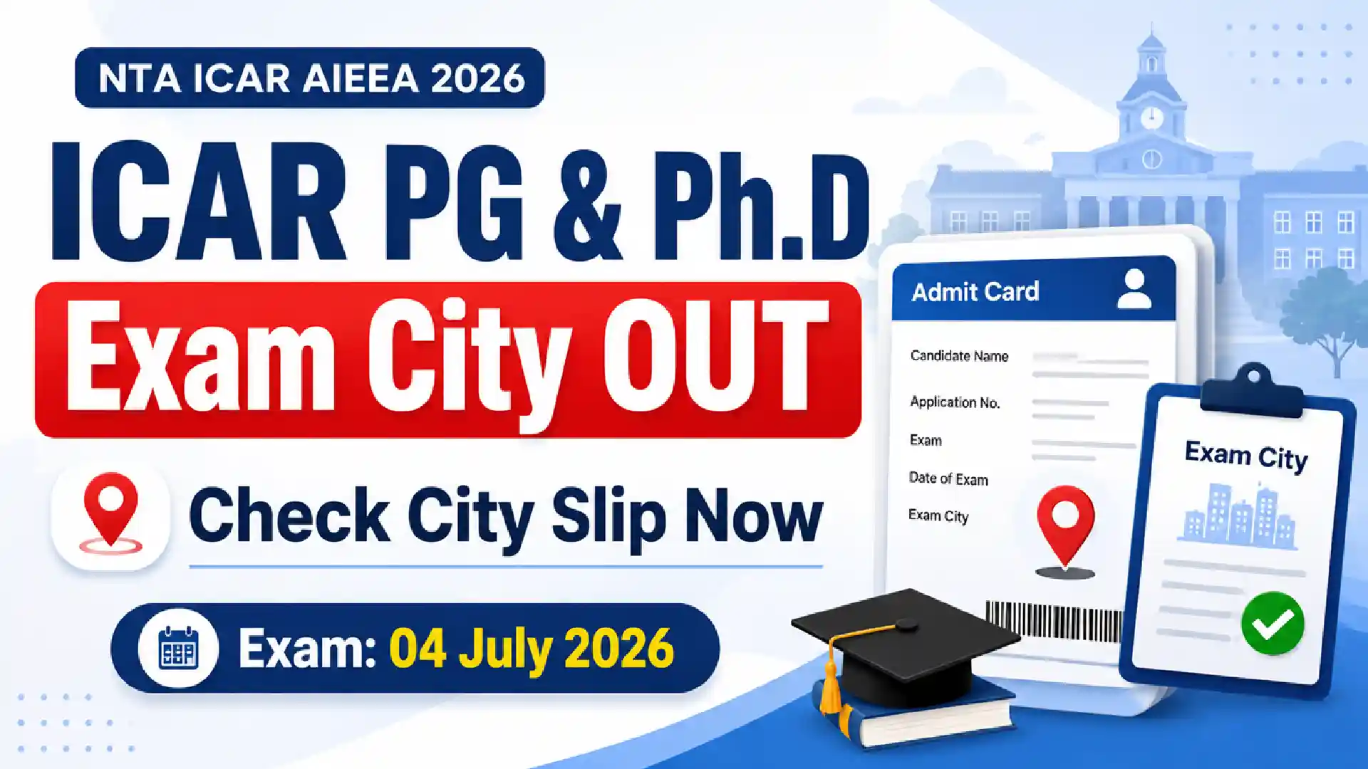 NTA ICAR AIEEA PG & Ph.D Exam City Slip 2026