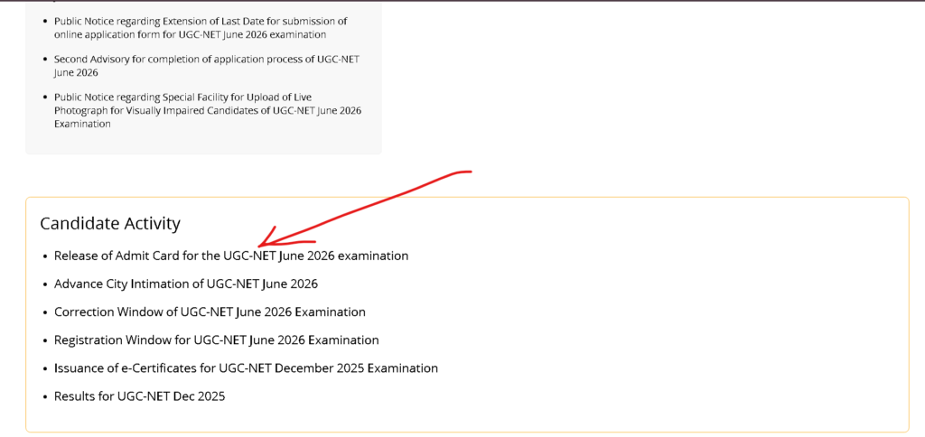 UGC NET June 2026 Admit Card official website admit card link