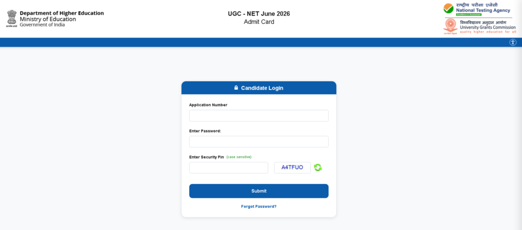 UGC NET June 2026 Admit Card download process