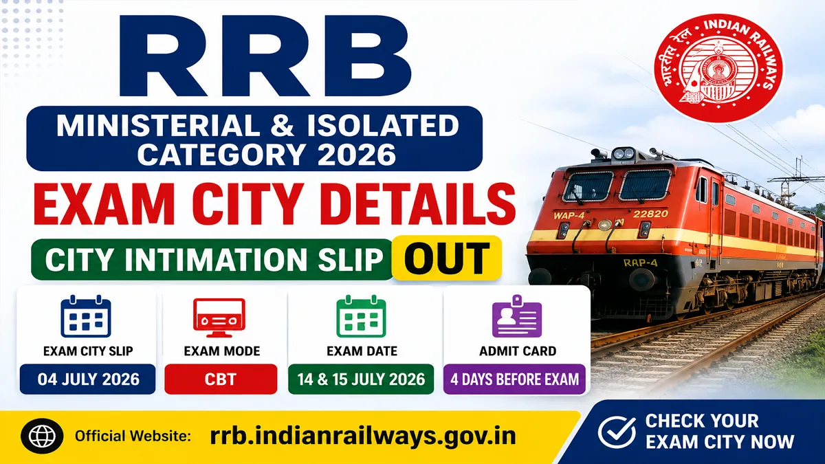 RRB Ministerial & Isolated Category Exam City Slip 2026