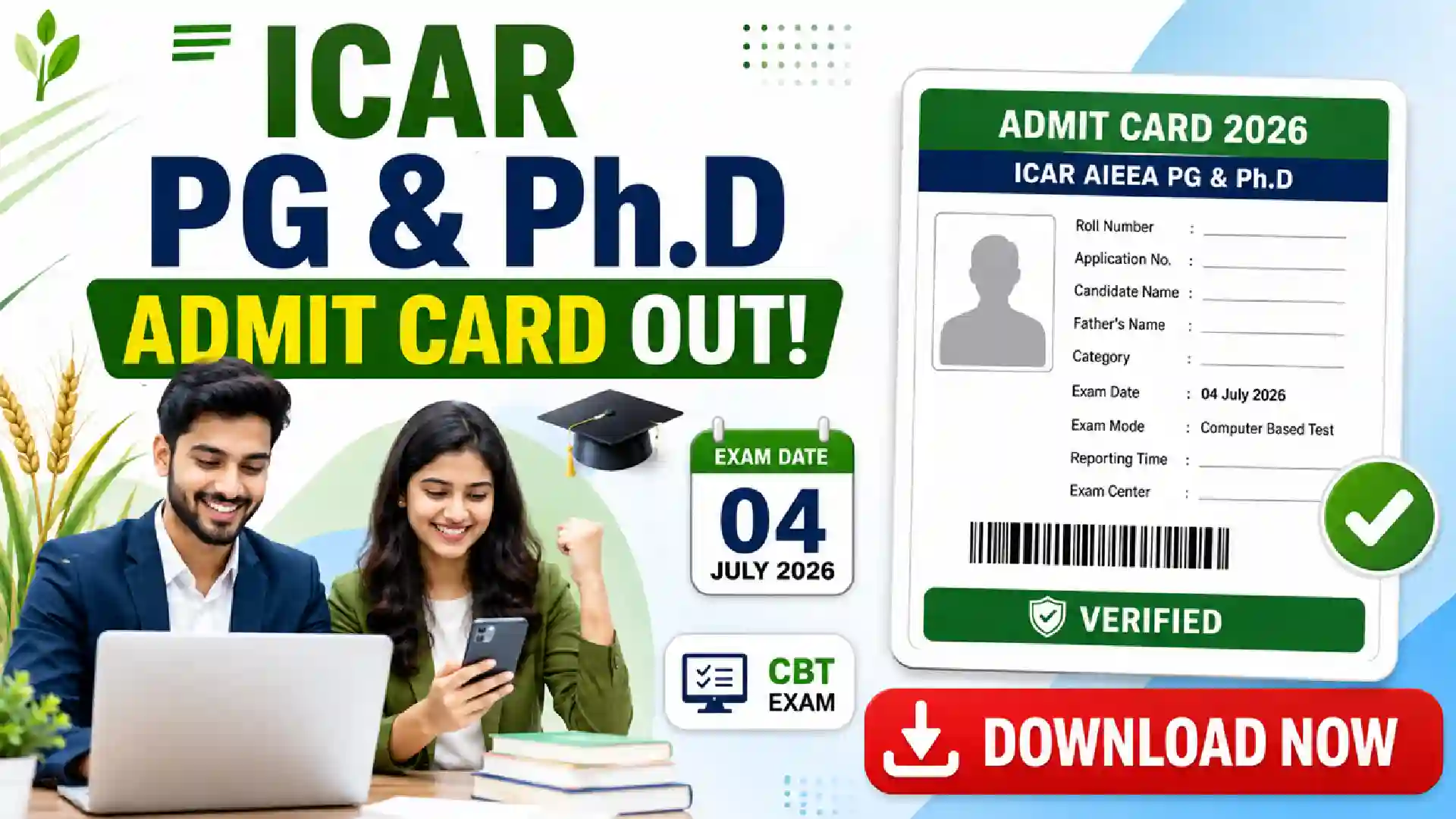 NTA ICAR AIEEA PG & Ph.D Admit Card 2026