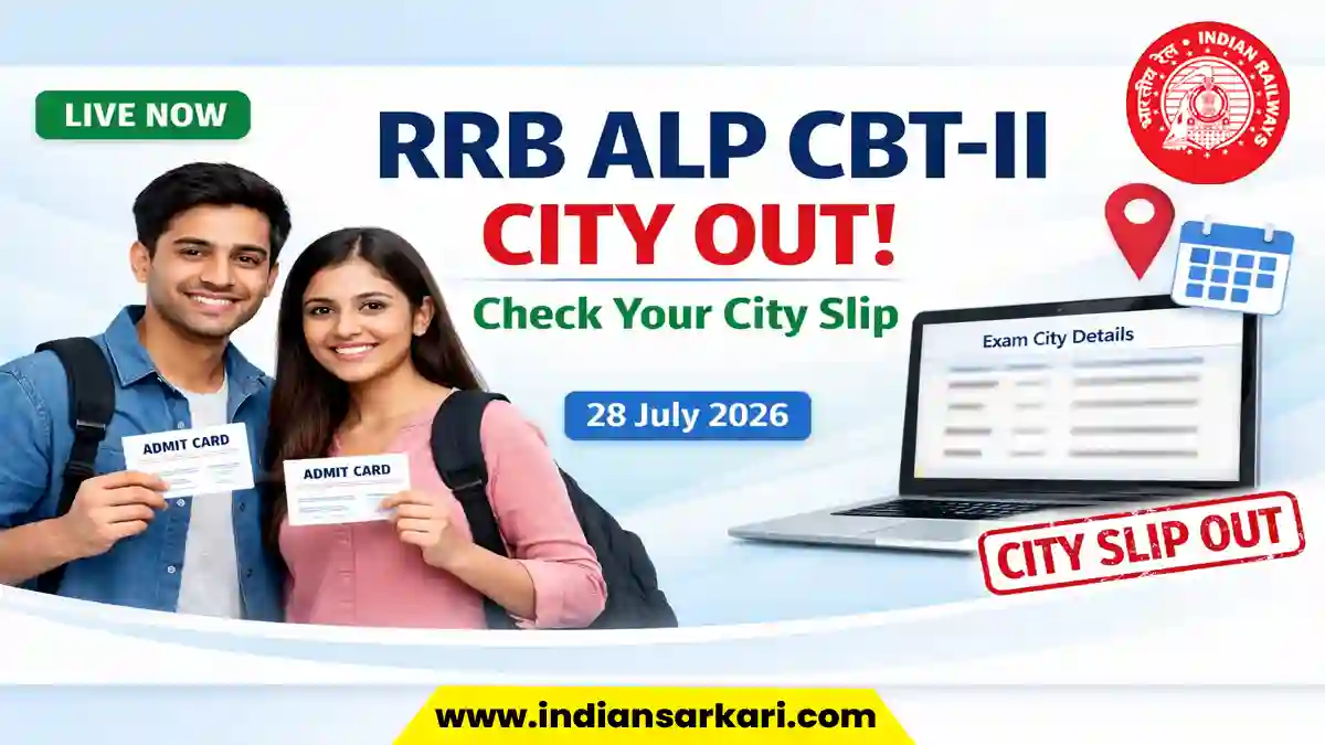 RRB ALP CBT-II Exam City Intimation Slip 2026