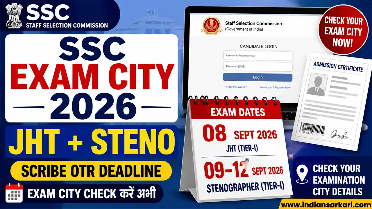 SSC JHT and Stenographer Exam City Slip 2026