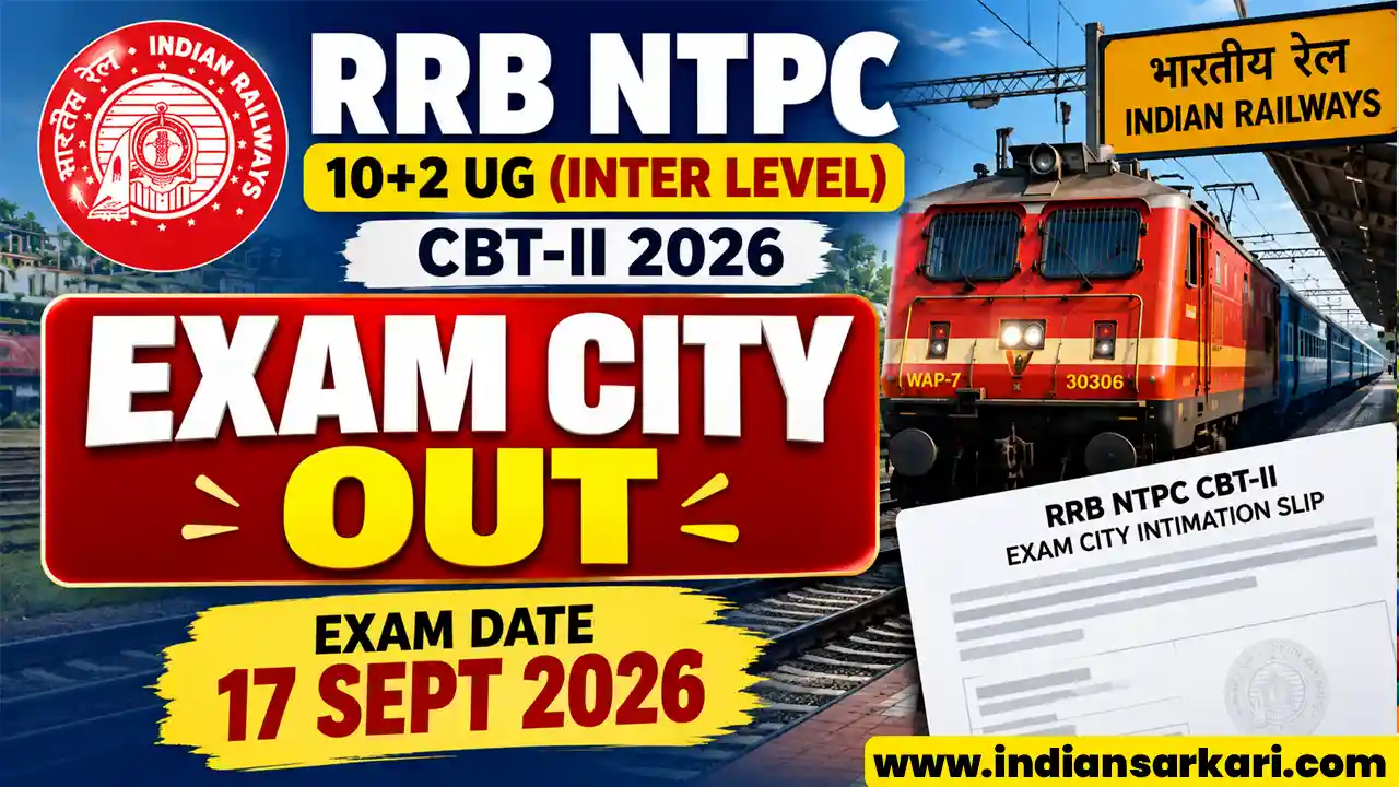 RRB NTPC 10+2 UG CBT-II Exam City Slip 2026