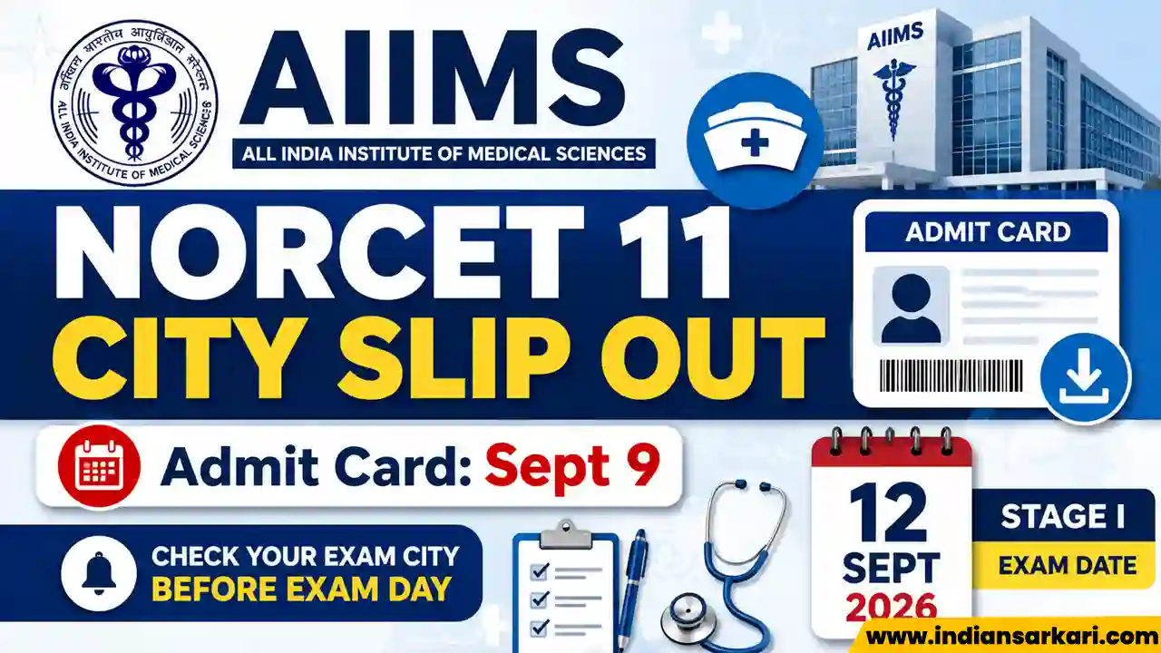 AIIMS NORCET 11 Exam City Slip 2026