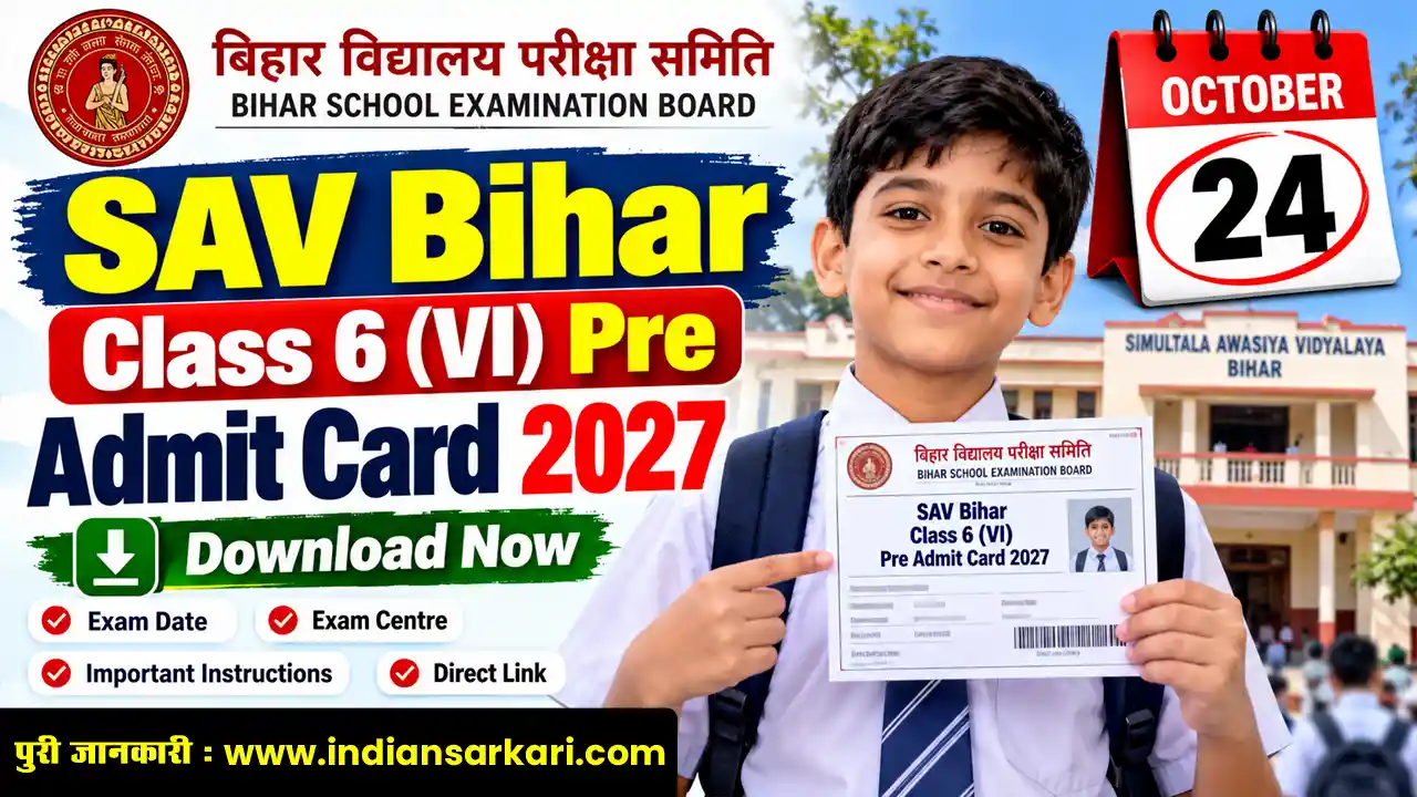 SAV Bihar Class 6 Pre Admit Card 2027
