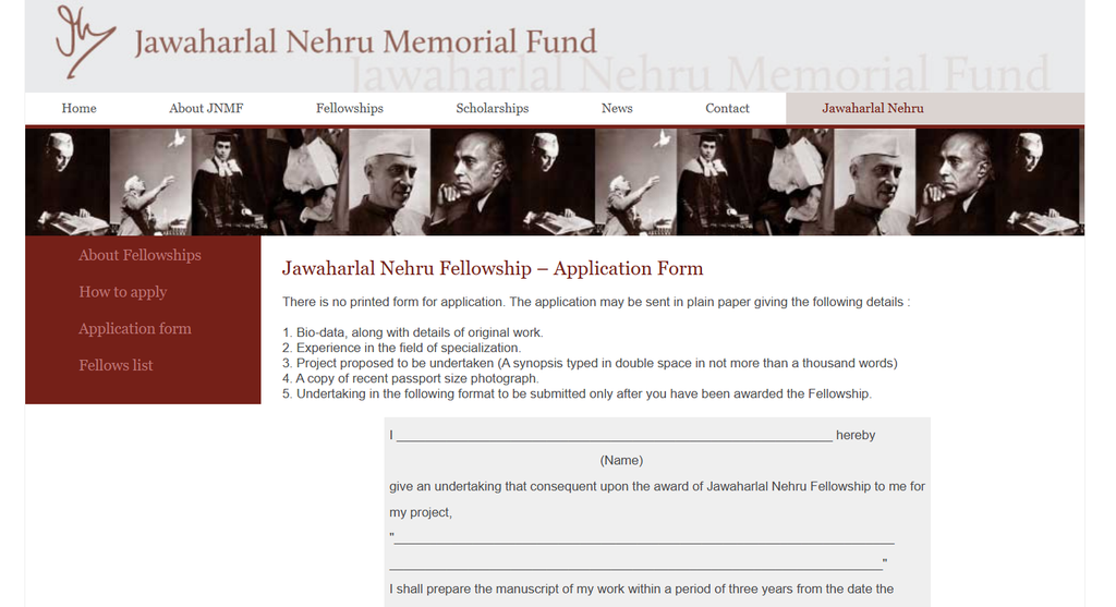 Jawaharlal Nehru Fellowship apply offline mode