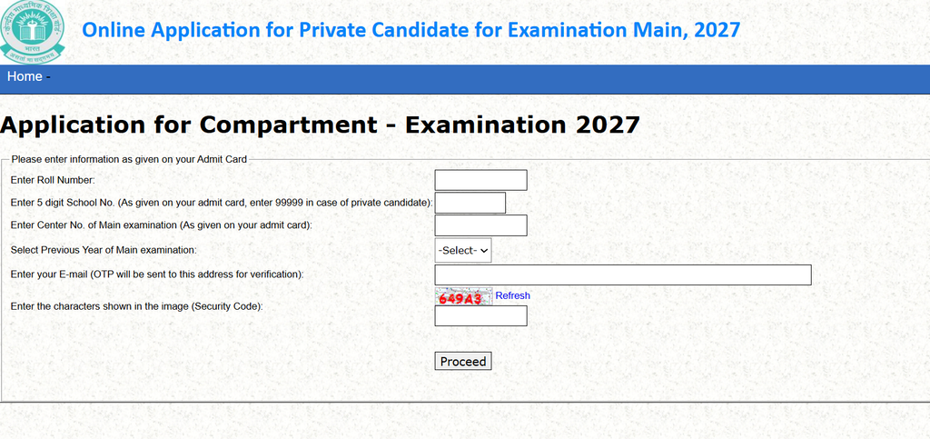 CBSE 10th & 12th Private Exam Form 2026-27 form fill-up process